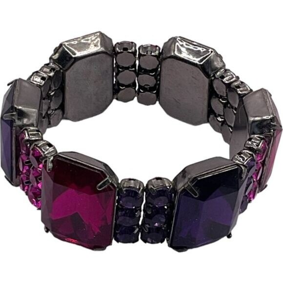 Vintage Inspired Stretch Bracelet Large Pink & Purple Acrylic Gemstones - Picture 4 of 7